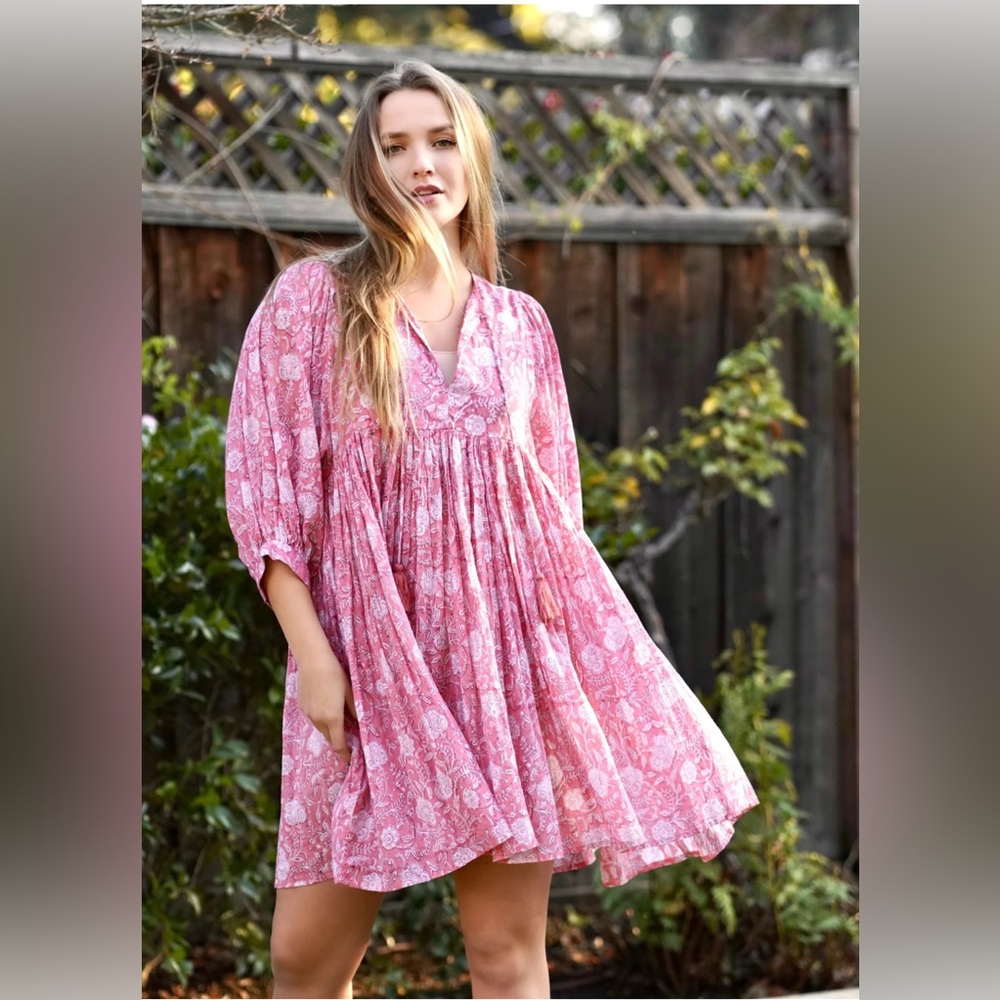Dolma Lightweight Rays Block Print Dress- Size Medium
